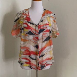 Anthro Maeve Geo Tiburon Silk Sheer Top Small